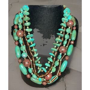 Vintage Navajo Style 5 Strand Layered Chrysocolla Rhodonite Beaded Necklace